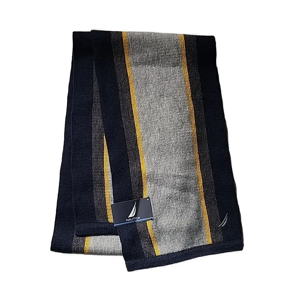 New Nautica Scarf Blue Gray Yellow Rectangle